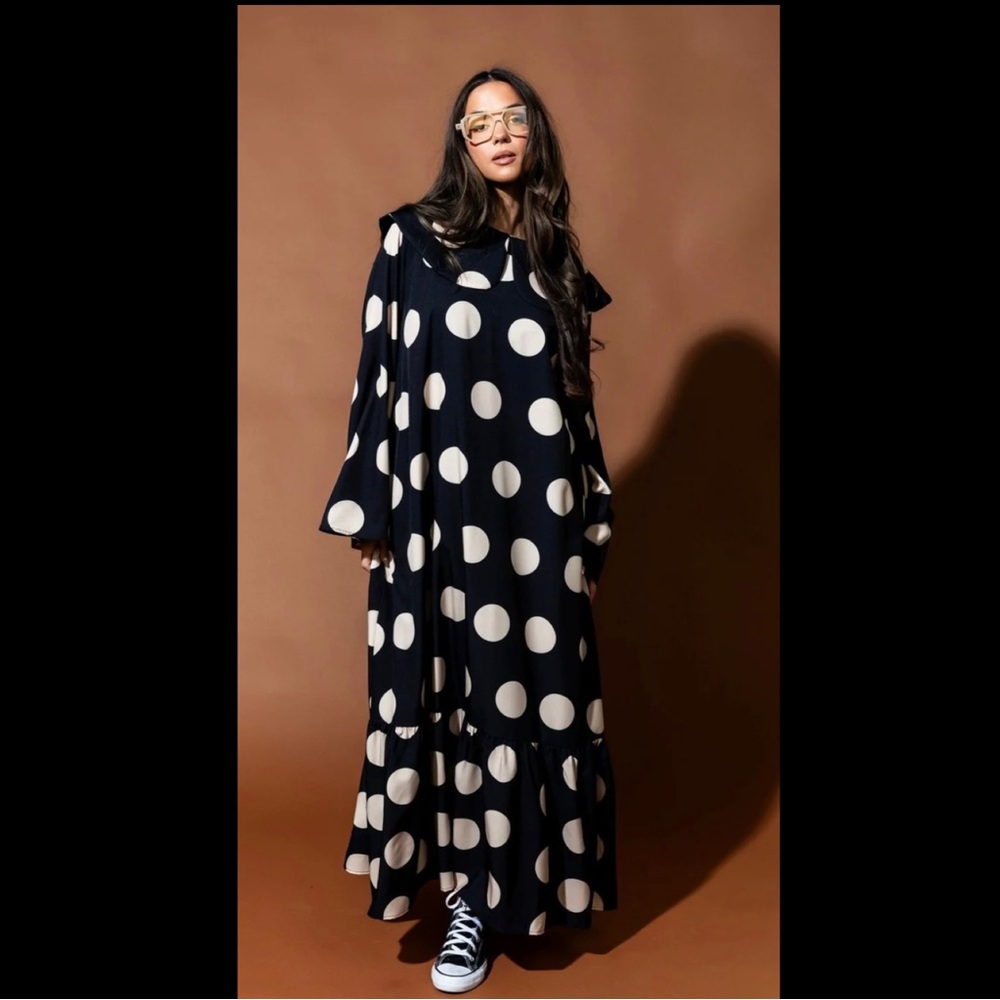 Dressed in LALA Navy Maxi Dress with White Polka Dots
